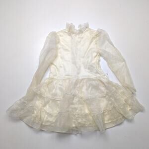 Vintage Polly Flinders Dress Girls Size 5 Cream Semi sheer Rainbow Shimmer Plaid